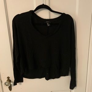 Long sleeve black waffle crop top